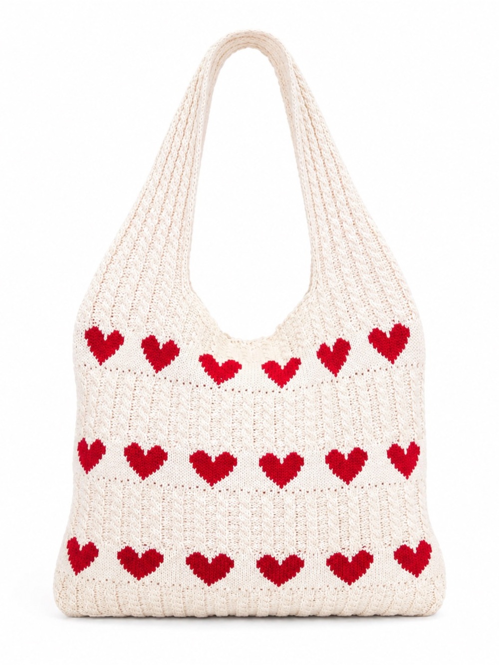 NWT 8 Other Reasons Cream Red Heart Crochet Knit Tote